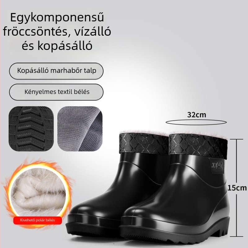 Férfiaknak készült magas szárú esőcsizma, vízálló, csúszásmentes, fleece bélés, PVC talppal