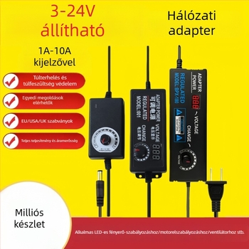 Szabályozható tápegység 3-12V/2A, 9-24V LED-szalaghoz és vízpumpa-motorhoz, állítható fordulatszám 3-24V