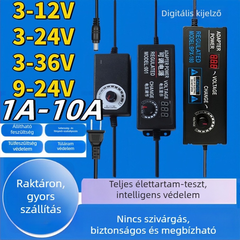 Szabályozható tápegység 3-12V/2A, 9-24V LED-szalaghoz és vízpumpa-motorhoz, állítható fordulatszám 3-24V