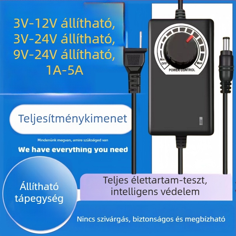 Szabályozható tápegység 3-12V/2A, 9-24V LED-szalaghoz és vízpumpa-motorhoz, állítható fordulatszám 3-24V