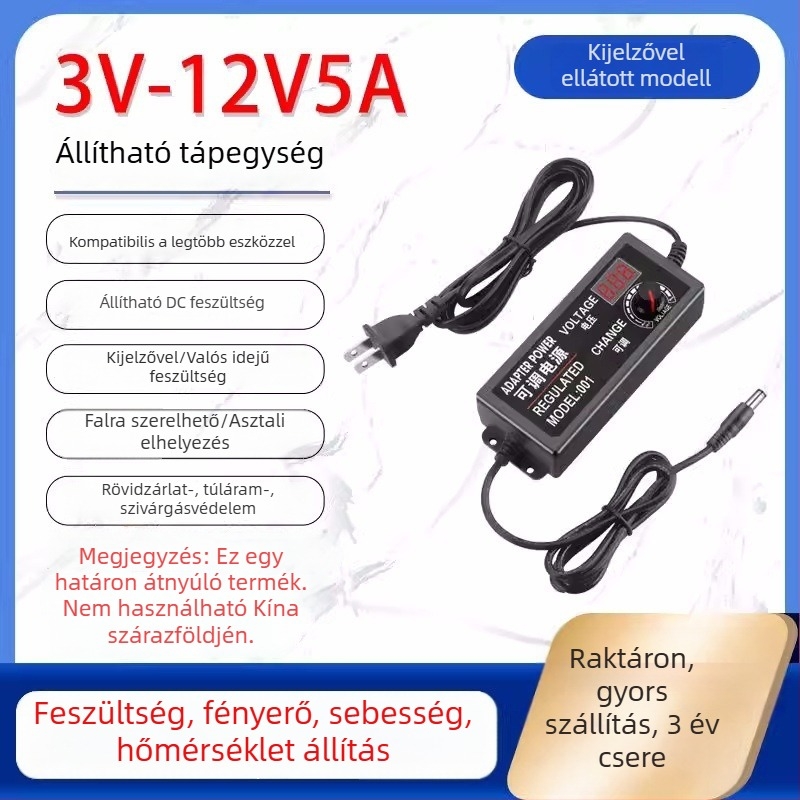 Szabályozható tápegység 3-12V/2A, 9-24V LED-szalaghoz és vízpumpa-motorhoz, állítható fordulatszám 3-24V