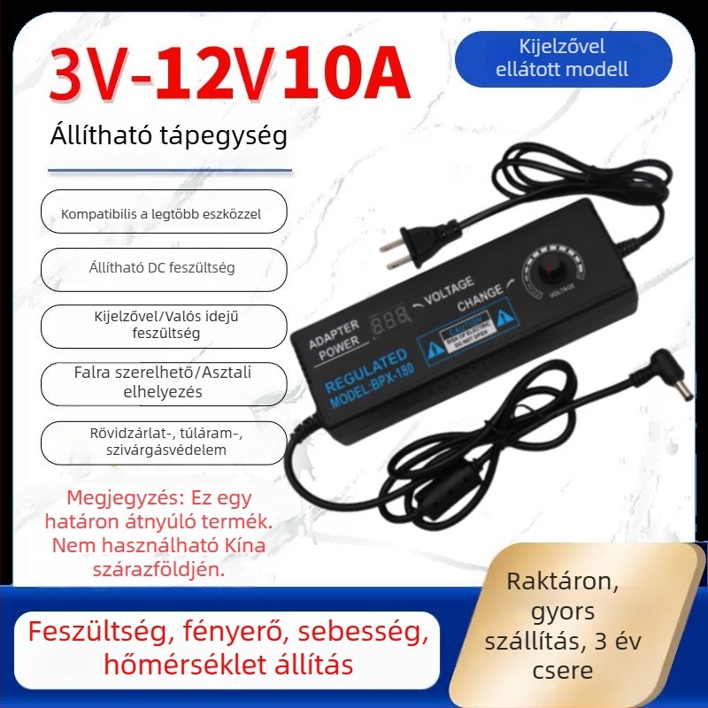 Szabályozható tápegység 3-12V/2A, 9-24V LED-szalaghoz és vízpumpa-motorhoz, állítható fordulatszám 3-24V