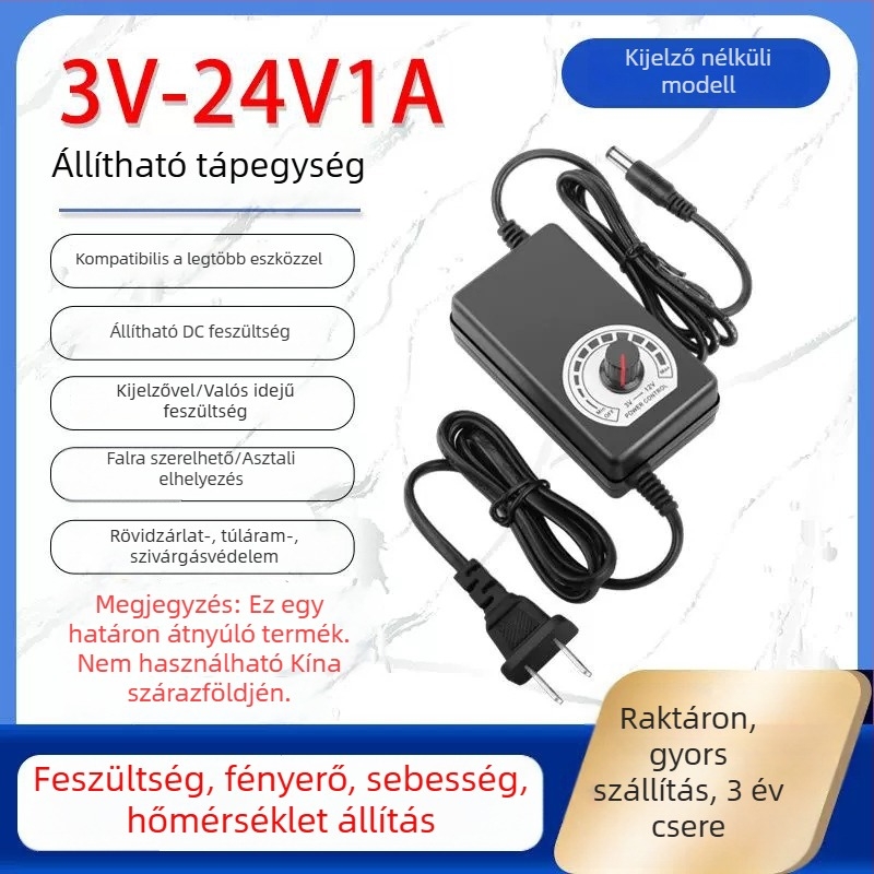 Szabályozható tápegység 3-12V/2A, 9-24V LED-szalaghoz és vízpumpa-motorhoz, állítható fordulatszám 3-24V