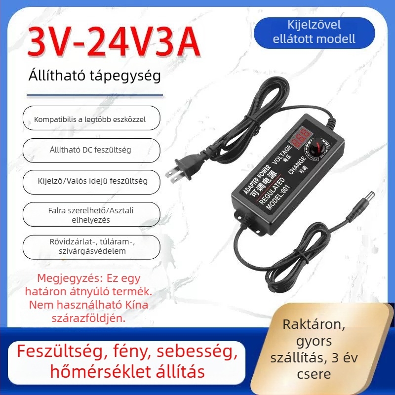 Szabályozható tápegység 3-12V/2A, 9-24V LED-szalaghoz és vízpumpa-motorhoz, állítható fordulatszám 3-24V