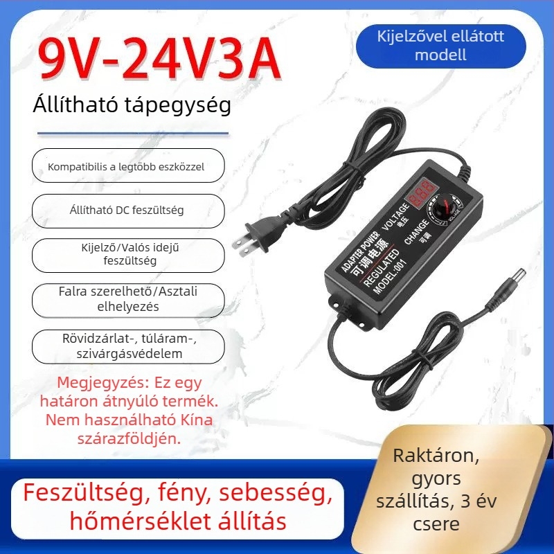 Szabályozható tápegység 3-12V/2A, 9-24V LED-szalaghoz és vízpumpa-motorhoz, állítható fordulatszám 3-24V