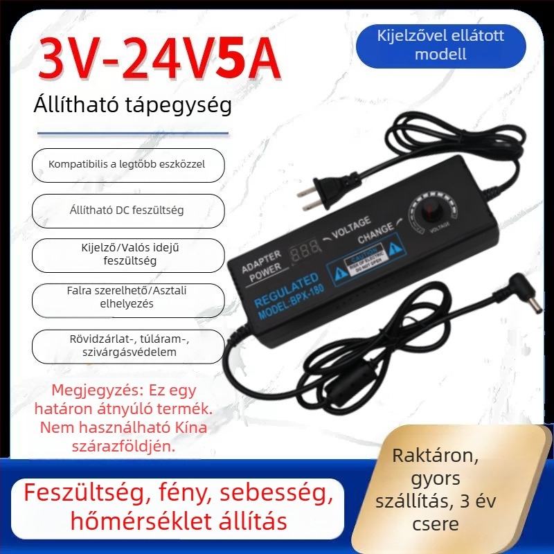 Szabályozható tápegység 3-12V/2A, 9-24V LED-szalaghoz és vízpumpa-motorhoz, állítható fordulatszám 3-24V