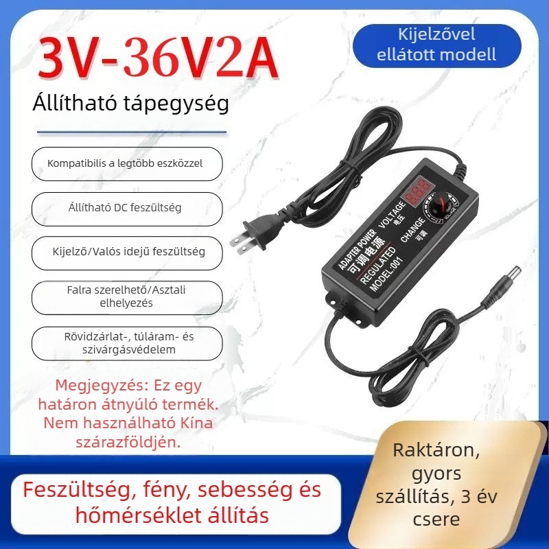 Szabályozható tápegység 3-12V/2A, 9-24V LED-szalaghoz és vízpumpa-motorhoz, állítható fordulatszám 3-24V