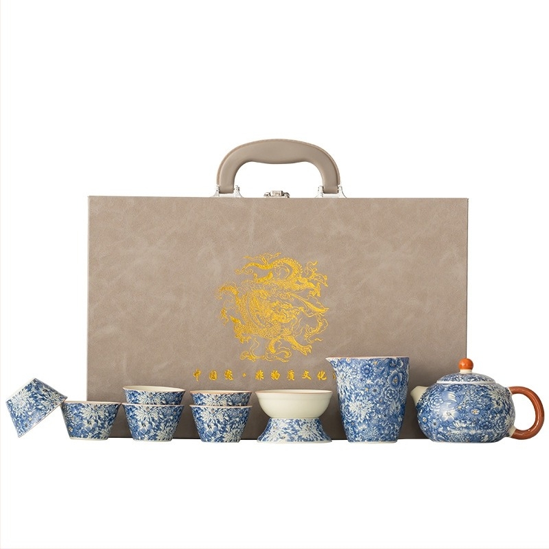 Ősi Kung Fu teás készlet porcelánból otthoni használatra — minimalist gaiwan teáskészlet teáskannával és teáscsészékkel, teljes készlet luxus ajándékdobozban