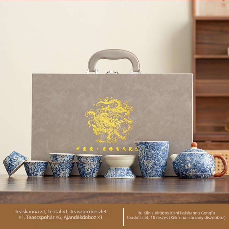 Ősi Kung Fu teás készlet porcelánból otthoni használatra — minimalist gaiwan teáskészlet teáskannával és teáscsészékkel, teljes készlet luxus ajándékdobozban