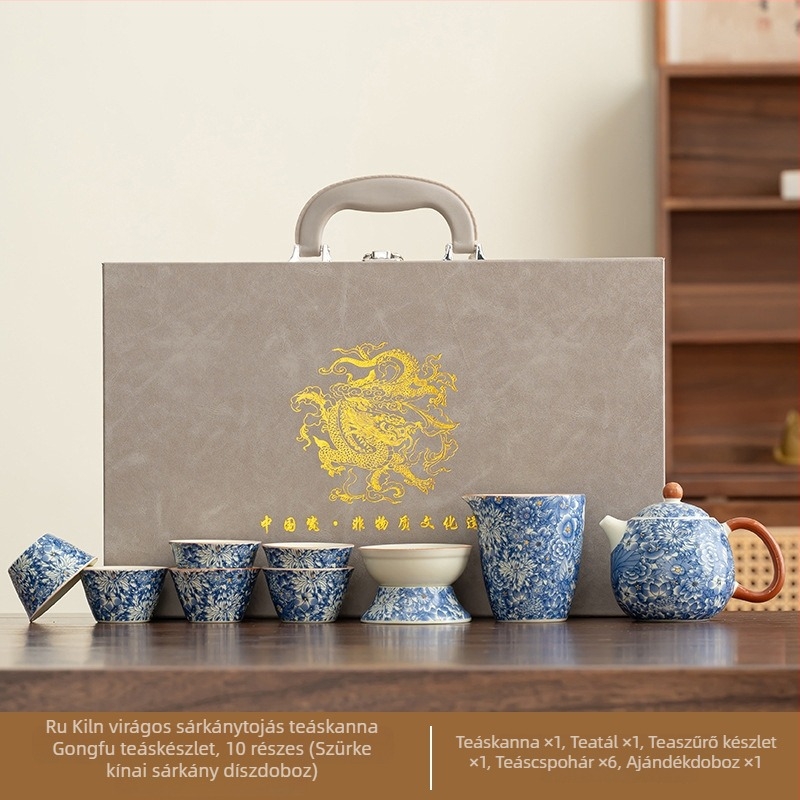Ősi Kung Fu teás készlet porcelánból otthoni használatra — minimalist gaiwan teáskészlet teáskannával és teáscsészékkel, teljes készlet luxus ajándékdobozban