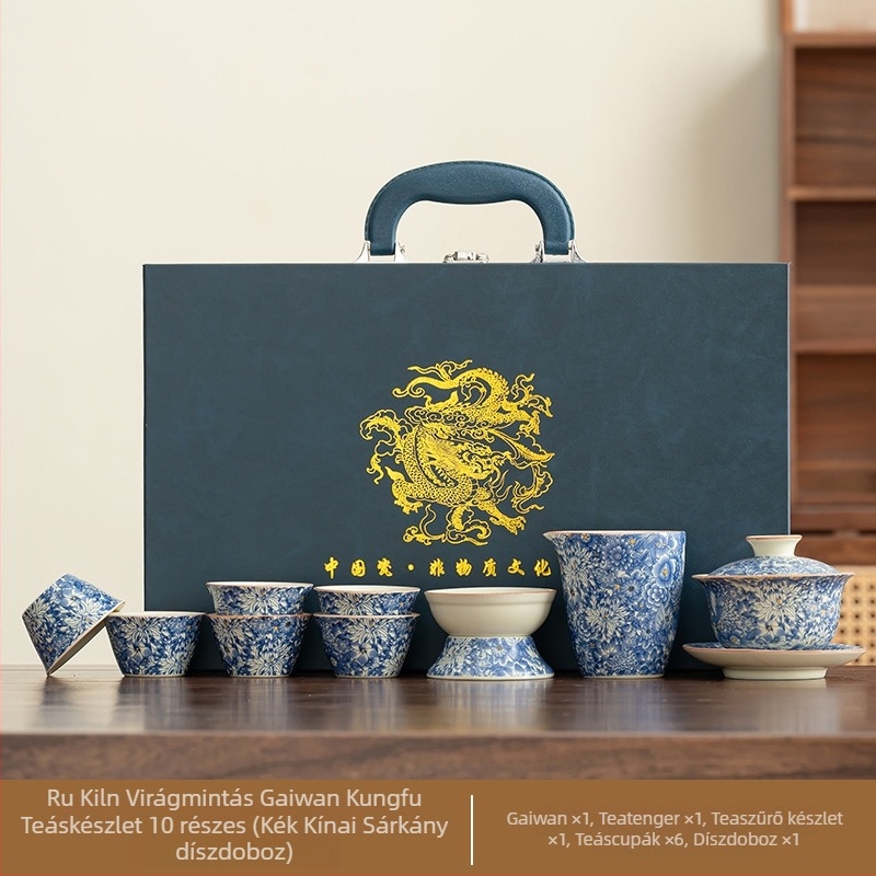 Ősi Kung Fu teás készlet porcelánból otthoni használatra — minimalist gaiwan teáskészlet teáskannával és teáscsészékkel, teljes készlet luxus ajándékdobozban