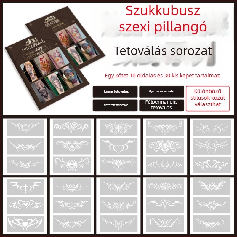 Szukkubusz üreges sablonnal, megnövelt permetezett tetoválás album — pillangó, szív, bőrhibák eltakarítása; kulcscsont, alsó hát, alsó has; uniszex