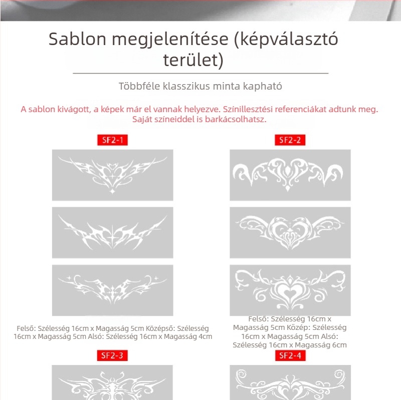 Szukkubusz üreges sablonnal, megnövelt permetezett tetoválás album — pillangó, szív, bőrhibák eltakarítása; kulcscsont, alsó hát, alsó has; uniszex