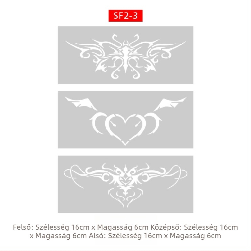 Szukkubusz üreges sablonnal, megnövelt permetezett tetoválás album — pillangó, szív, bőrhibák eltakarítása; kulcscsont, alsó hát, alsó has; uniszex