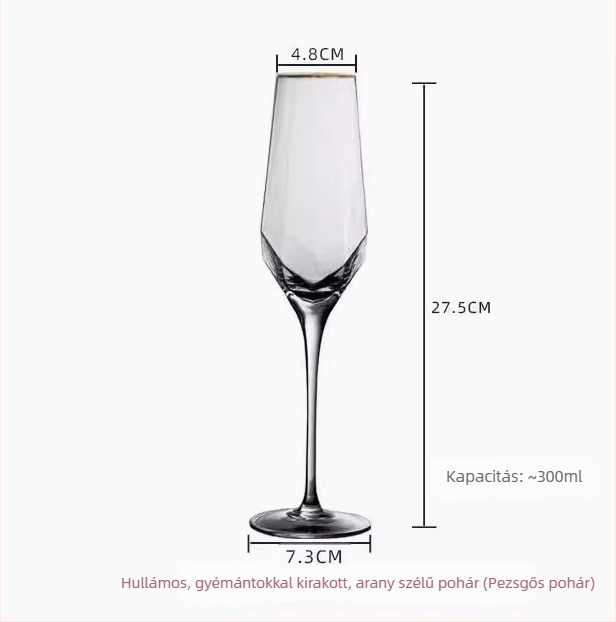 Gyémánttal díszített kristály vörösboros pohár, modern minimalist dizájn