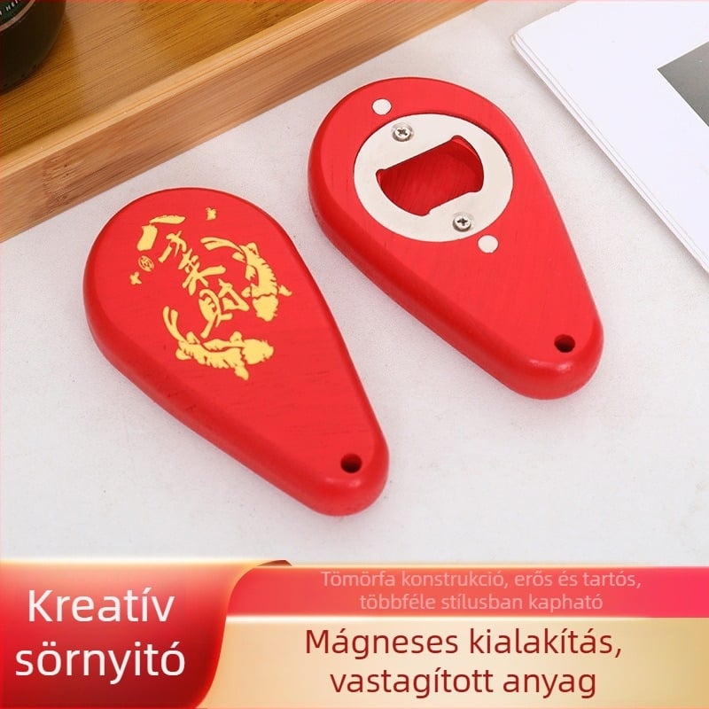 Fából készült üvegnyitó, vízcsepp alakú, letisztult dizájn, mágneses