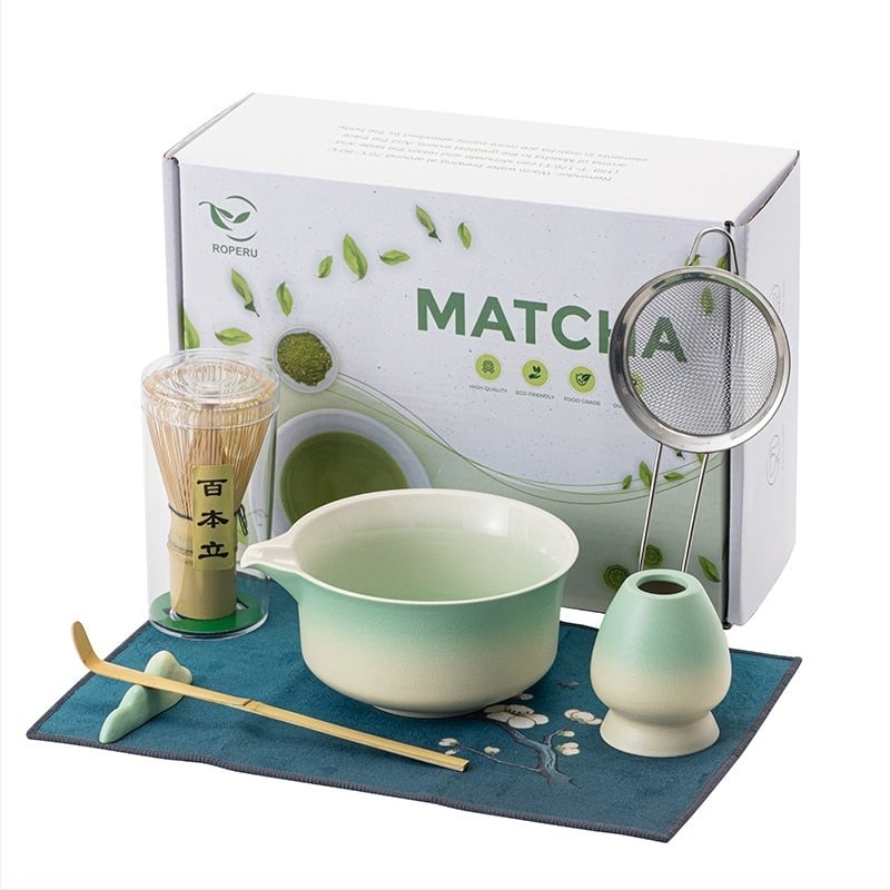 Új kínai stílusú gradientes matcha tál teakeverővel és habverővel, testreszabható kerámia