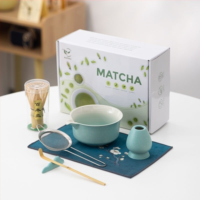 Új kínai stílusú gradientes matcha tál teakeverővel és habverővel, testreszabható kerámia