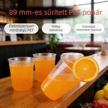 Egyszer használatos PET pohár tej-tea italhoz, U-formájú pohár, 90 mm átmérő