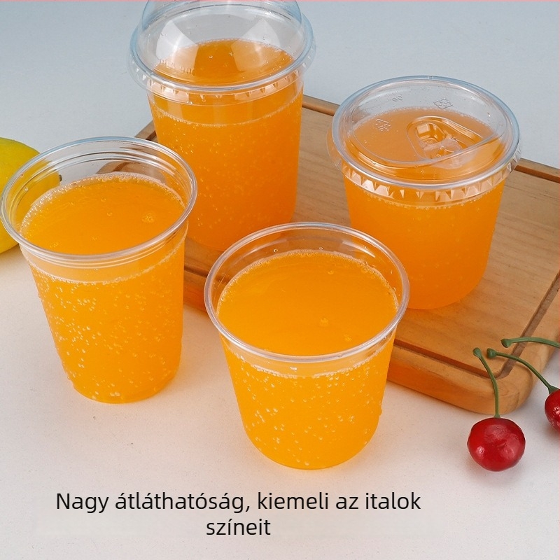 Egyszer használatos PET pohár tej-tea italhoz, U-formájú pohár, 90 mm átmérő