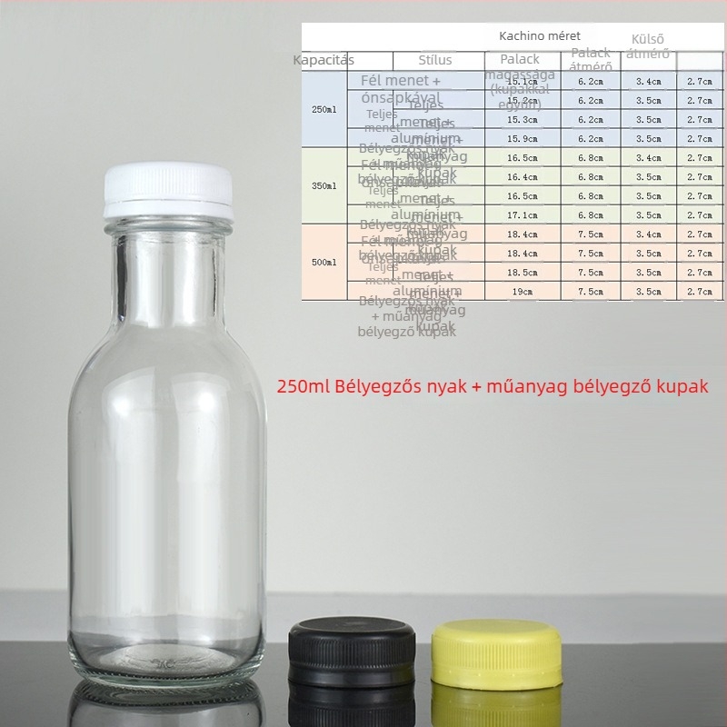 Tejes-teához, hideg kávéhoz és gyümölcslehez, valamint házi gyümölcsvinhez — 500 ml üres üvegek, 350 ml zárható adagolóüvegek