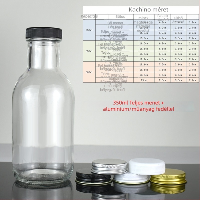 Tejes-teához, hideg kávéhoz és gyümölcslehez, valamint házi gyümölcsvinhez — 500 ml üres üvegek, 350 ml zárható adagolóüvegek