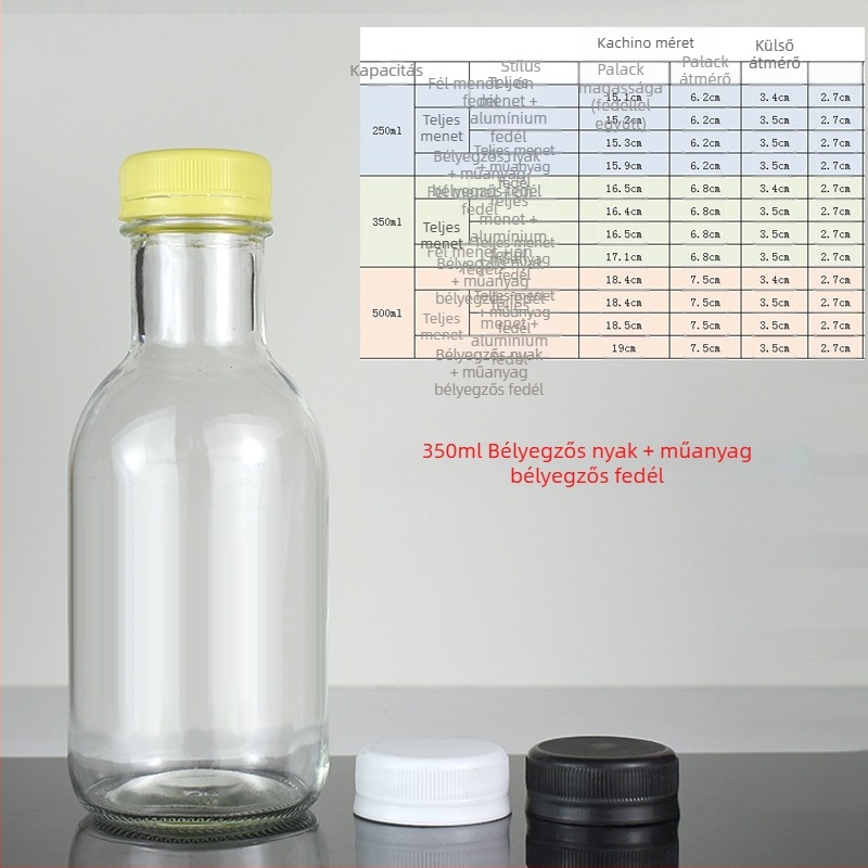 Tejes-teához, hideg kávéhoz és gyümölcslehez, valamint házi gyümölcsvinhez — 500 ml üres üvegek, 350 ml zárható adagolóüvegek