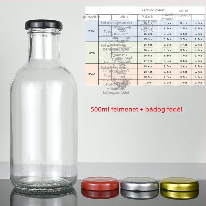 Tejes-teához, hideg kávéhoz és gyümölcslehez, valamint házi gyümölcsvinhez — 500 ml üres üvegek, 350 ml zárható adagolóüvegek