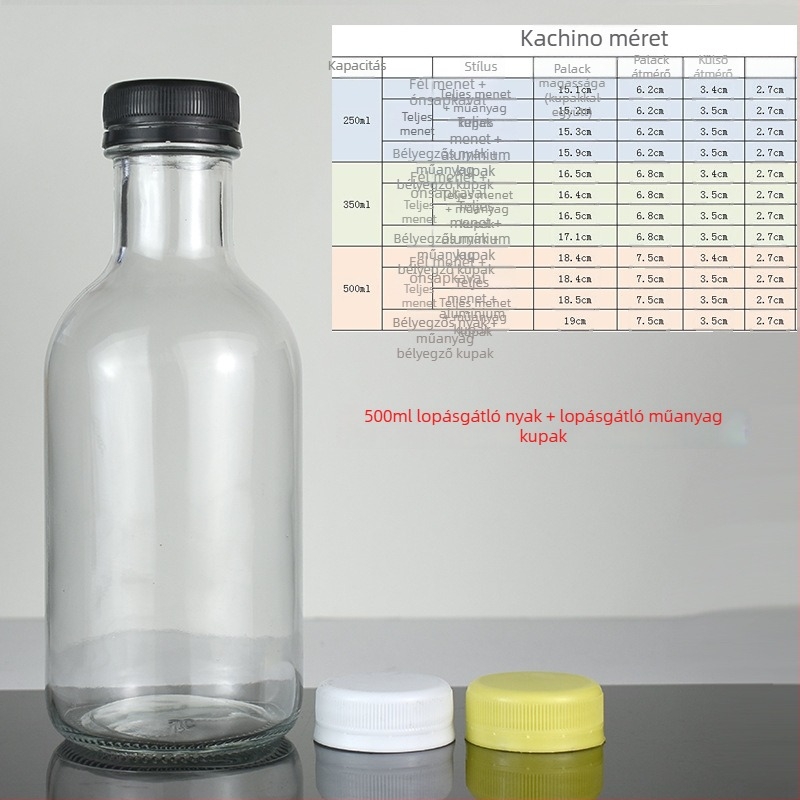 Tejes-teához, hideg kávéhoz és gyümölcslehez, valamint házi gyümölcsvinhez — 500 ml üres üvegek, 350 ml zárható adagolóüvegek