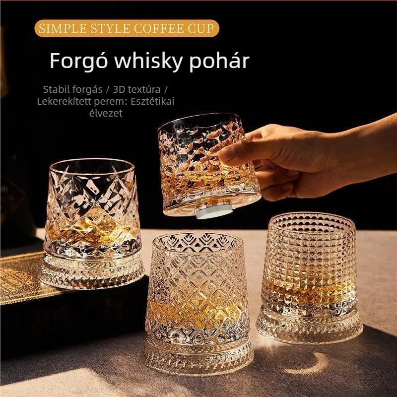 Prémium forgó whiskypohár kristályüvegből otthoni használatra