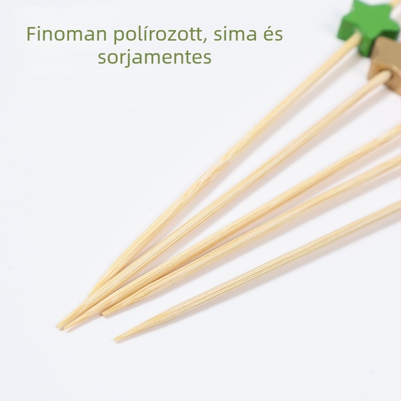 Egyszer használatos bambusz koktél-nyársak virág mintával, gyümölcs nyársak, ötágú csillag forma, 12 cm hosszú, 100 darab/csomag