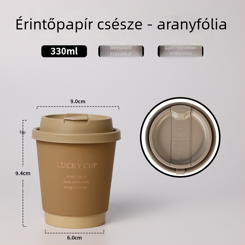 Egyszer használatos kávés pohár fedővel, arany nyomtatással a vastag papíron, 400 ml forró italokhoz