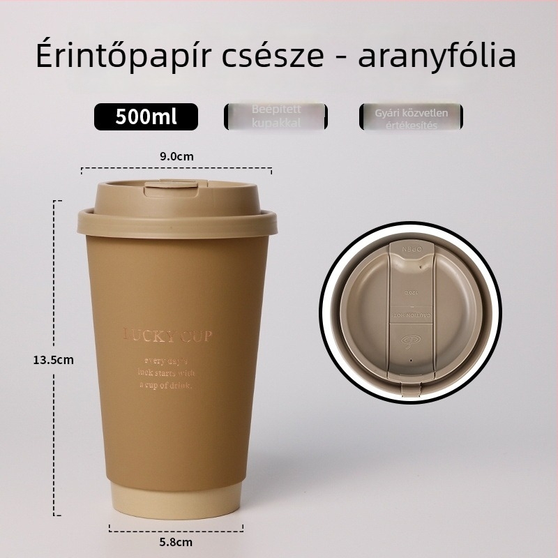 Egyszer használatos kávés pohár fedővel, arany nyomtatással a vastag papíron, 400 ml forró italokhoz