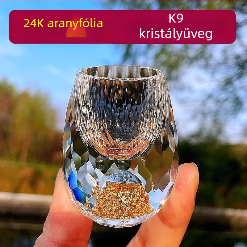 Prémium kristály pohár szeszes italokhoz aranyfóliás vastagított kialakítással, kínai stílusú kis graduált pohár otthoni használatra