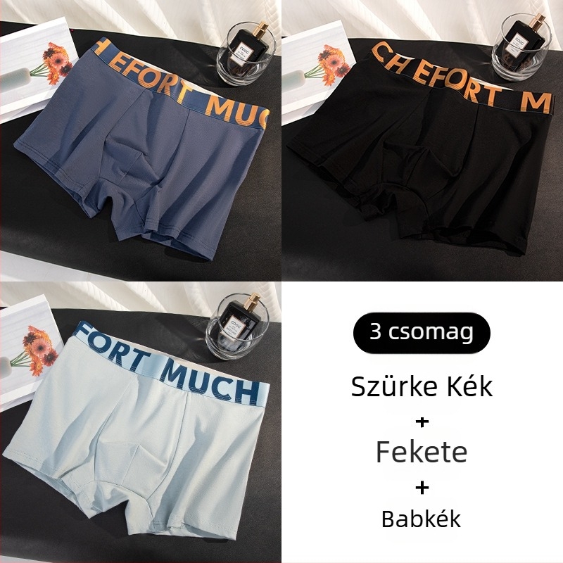 Férfi pamut boxeralsók, légáteresztő, antibakteriális, középmagas derék, nagy méret, betűs minta