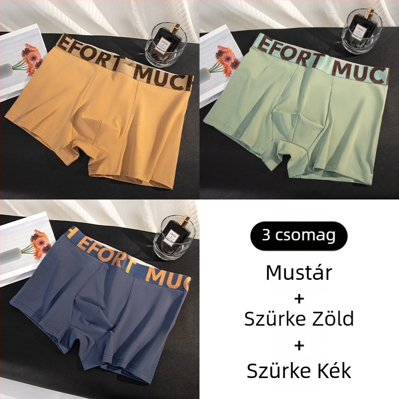 Férfi pamut boxeralsók, légáteresztő, antibakteriális, középmagas derék, nagy méret, betűs minta
