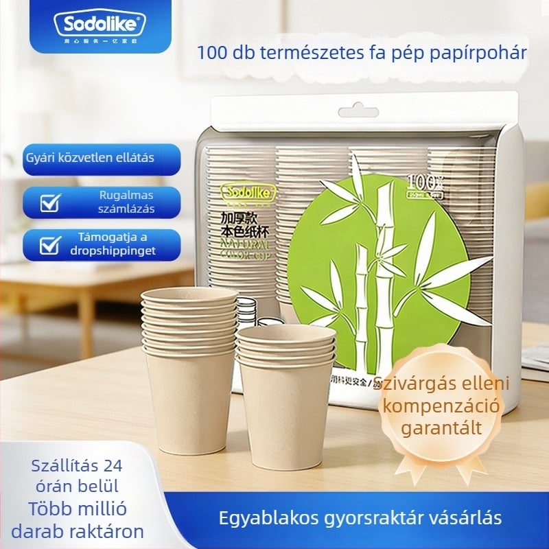 Eldobható vastagított papír pohár, otthoni és irodai használatra, forró és hideg italokhoz, tej-tea pohár, 250 ml, 100 darab