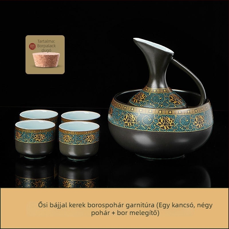 Ősi kínai stílusú porcelán bormelegítő készlet, nagy kapacitású, otthoni használatra