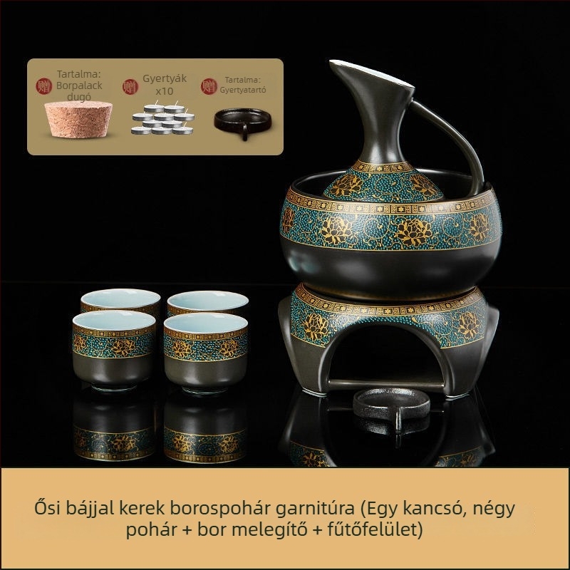 Ősi kínai stílusú porcelán bormelegítő készlet, nagy kapacitású, otthoni használatra