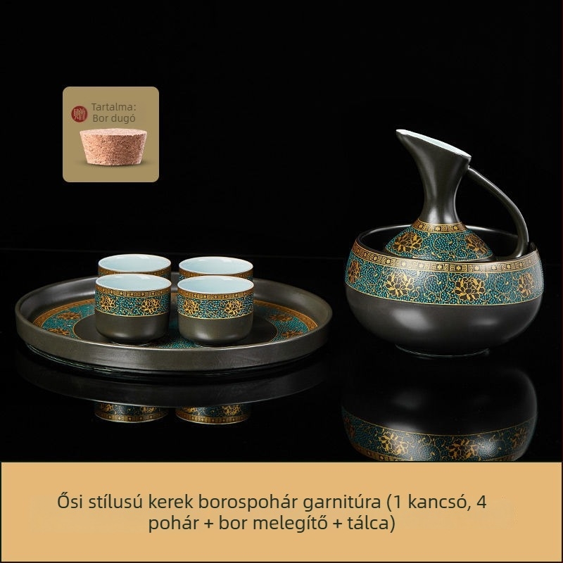 Ősi kínai stílusú porcelán bormelegítő készlet, nagy kapacitású, otthoni használatra