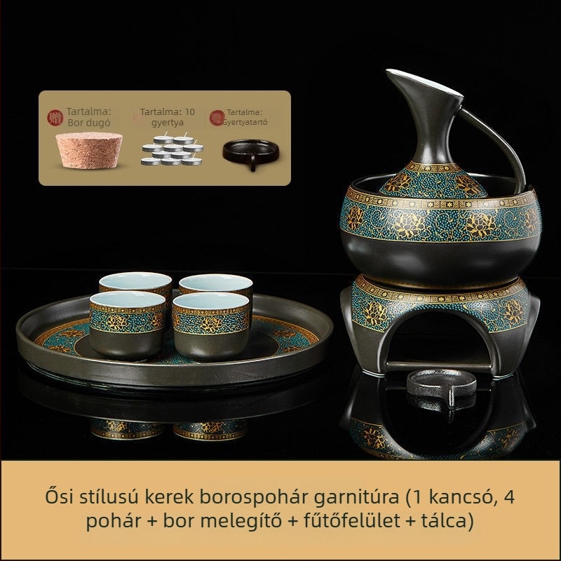 Ősi kínai stílusú porcelán bormelegítő készlet, nagy kapacitású, otthoni használatra