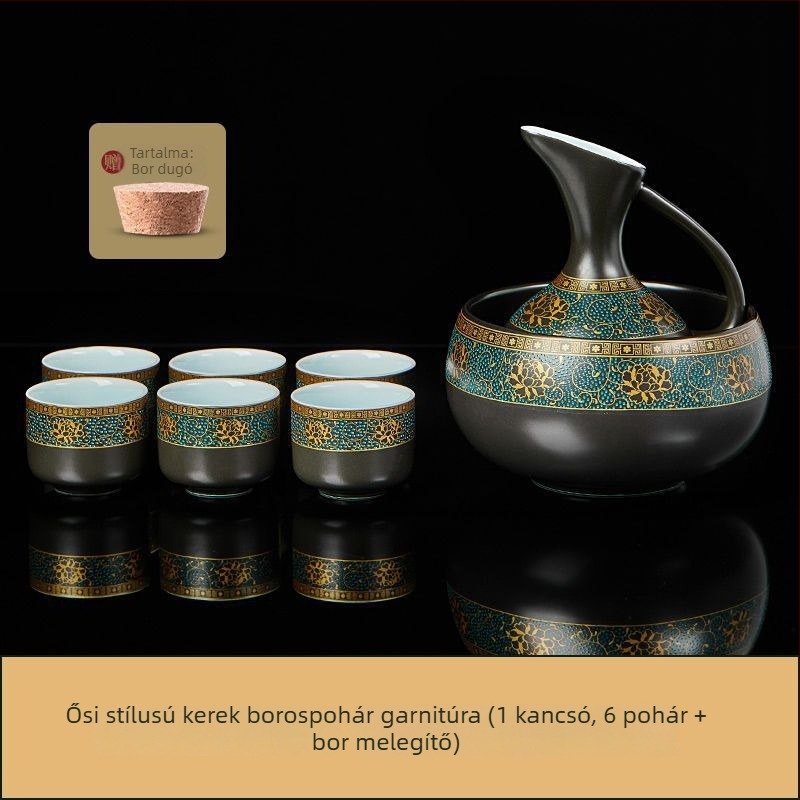 Ősi kínai stílusú porcelán bormelegítő készlet, nagy kapacitású, otthoni használatra