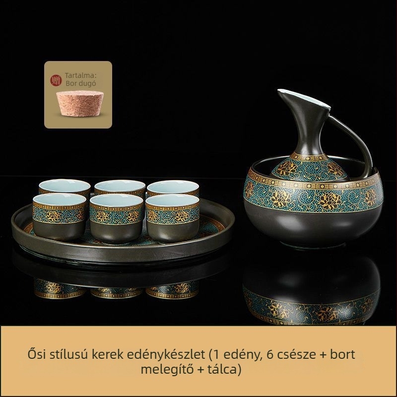 Ősi kínai stílusú porcelán bormelegítő készlet, nagy kapacitású, otthoni használatra