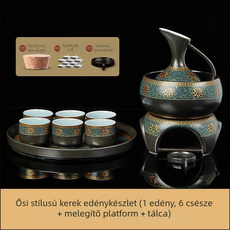 Ősi kínai stílusú porcelán bormelegítő készlet, nagy kapacitású, otthoni használatra