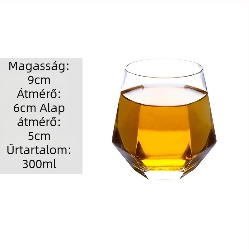 Kristályból készült borospohár hatszögletű gyémánt mintával, arany díszítéssel, átlátszó, 301–400 ml, modern minimalista stílus