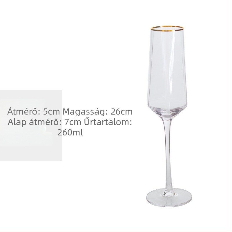 Kristályból készült borospohár hatszögletű gyémánt mintával, arany díszítéssel, átlátszó, 301–400 ml, modern minimalista stílus