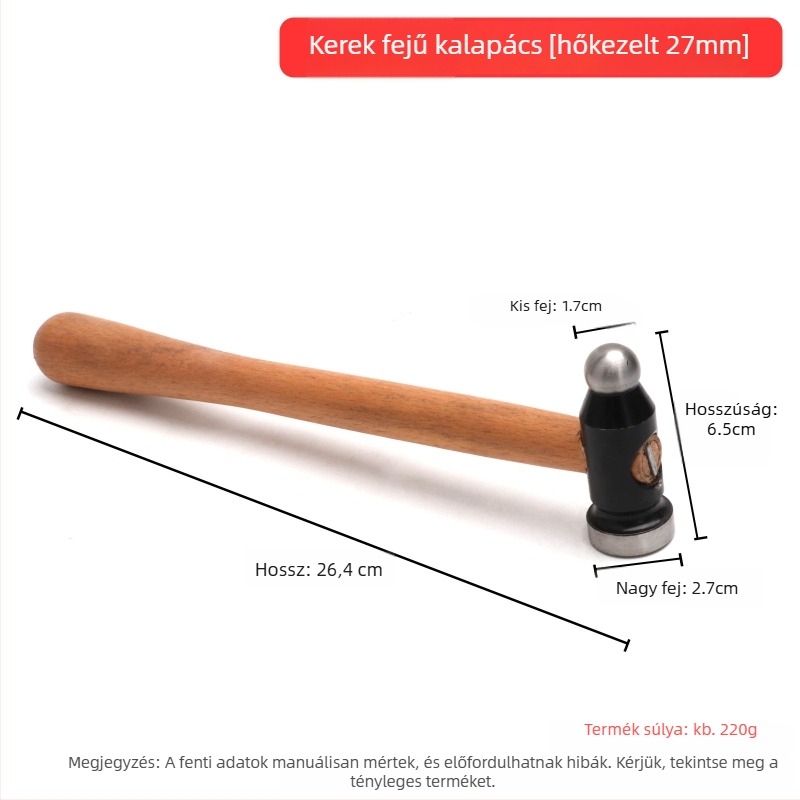 Kis vasból készült kalapács – négyszögletes fejű kalapács fémmunkákhoz és ékszerfiniseléshez arany- és ezüstékszerekhez