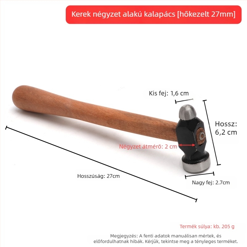 Kis vasból készült kalapács – négyszögletes fejű kalapács fémmunkákhoz és ékszerfiniseléshez arany- és ezüstékszerekhez