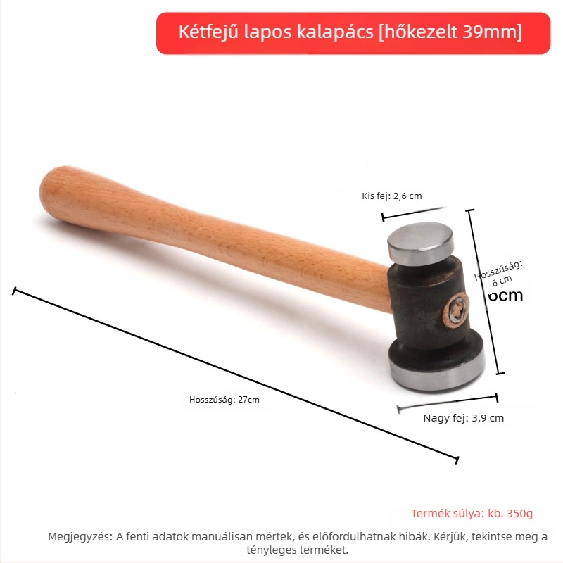 Kis vasból készült kalapács – négyszögletes fejű kalapács fémmunkákhoz és ékszerfiniseléshez arany- és ezüstékszerekhez