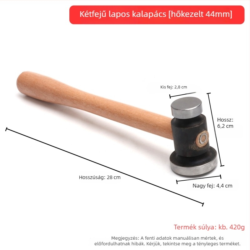 Kis vasból készült kalapács – négyszögletes fejű kalapács fémmunkákhoz és ékszerfiniseléshez arany- és ezüstékszerekhez